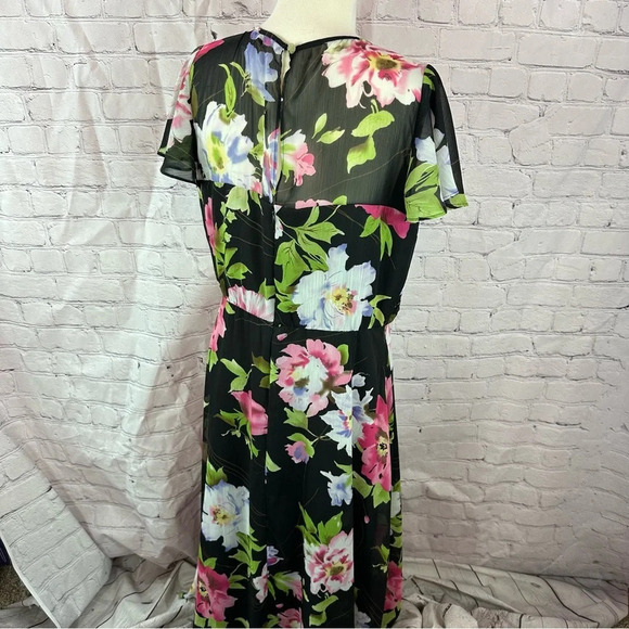 coldwater creek floral cap sleeve dress with sheer top panel sz 16 layered - Picture 2 of 10